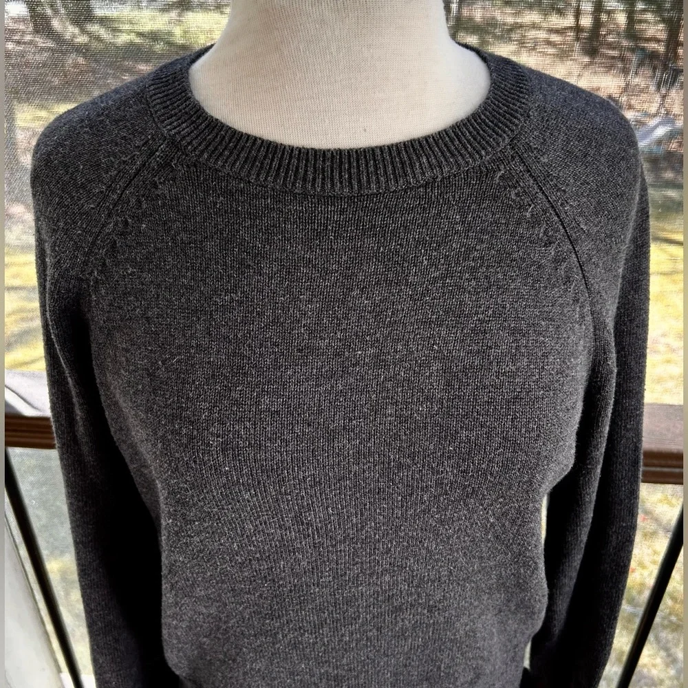 J. Crew Mercantile Small Dark Gray Knit Sweater Black Ribbon on Cuffs
